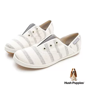 Hush Puppies 清爽條紋咖啡紗懶人帆布鞋US6灰色