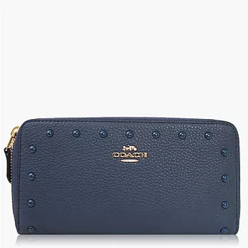 COACH 卵石皮革 / ACCORDION 鉚釘 / 拉鍊式長夾_深藍