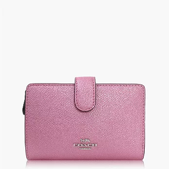 COACH 十字紋皮革 / CORNER / 拉鏈中夾_金屬粉