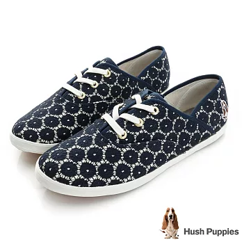 Hush Puppies 甜心蕾絲咖啡紗帆布鞋US6藏藍