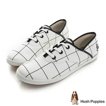 Hush Puppies 大方格咖啡紗帆布鞋US7白色
