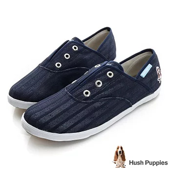 Hush Puppies 無印風網條咖啡紗懶人帆布鞋US5深藍