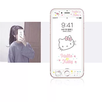 Hello Kitty貓 iPhone 8 Plus/7 Plus 5.5吋 軟邊彩繪滿版鋼化玻璃貼(心心相印)