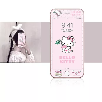 Hello Kitty貓 iPhone 8 Plus/7 Plus 5.5吋 軟邊彩繪滿版鋼化玻璃貼(櫻桃)
