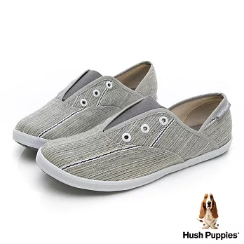 Hush Puppies 極簡民族風咖啡紗懶人帆布鞋US7灰色