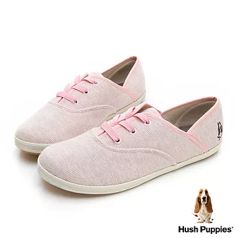 Hush Puppies 粉彩羅紋咖啡紗帆布鞋US7淺粉
