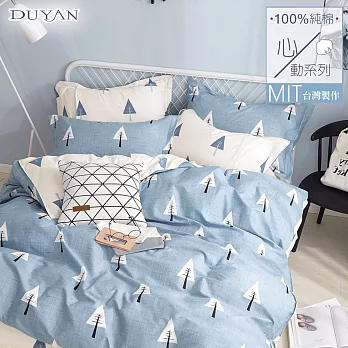 《DUYAN 竹漾》台灣製100%精梳純棉雙人四件式舖棉兩用被床包組-寧靜雪森