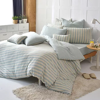 義大利La Belle《斯卡線曲》單人三件式色坊針織被套床包組-亞麻綠