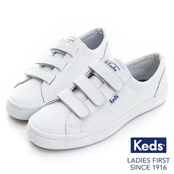 【Keds】時尚運動魔鬼氈皮質休閒鞋US5白