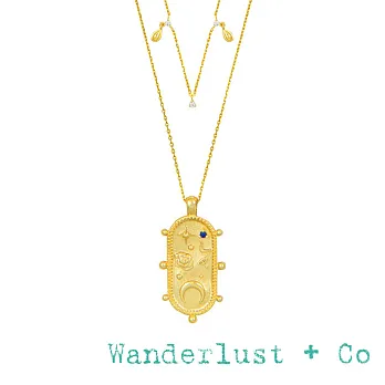 Wanderlust+Co 閃耀星星月亮玫瑰 橢圓錢幣項鍊 金色鑲鑽雙層頸鍊 RHEA