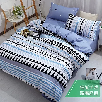【eyah 宜雅】台灣製時尚品味100%超細雲絲絨單人床包枕套2件組-藍海圖騰