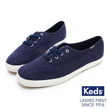 【Keds】CHAMPION 緹花綁帶休閒鞋US8藍色