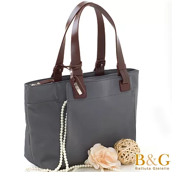 【B&G】極簡風口袋多隔層托特包(光澤灰)