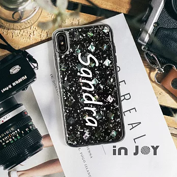 INJOYmall for iPhone XS max 客製化人名奢華天然貝殼金銀箔手機殼A / 銀箔