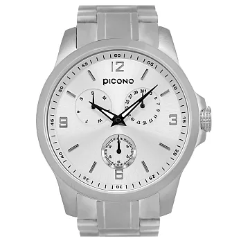 PICONO Original 經典真三眼多功能系列不鏽鋼錶帶手錶 / OR-9701 霧面銀