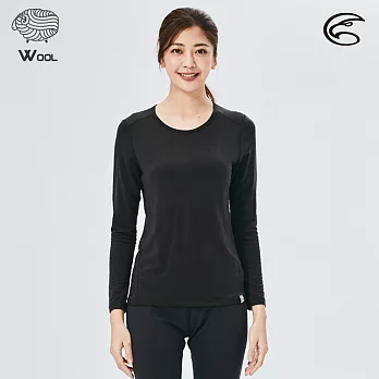 ADISI 女美麗諾混紡羊毛圓領彈性保暖衣AU2521003 (S-XL) (抗靜電 抗菌 抑菌 消臭 透氣 發熱衣 衛生衣) M 濃墨黑