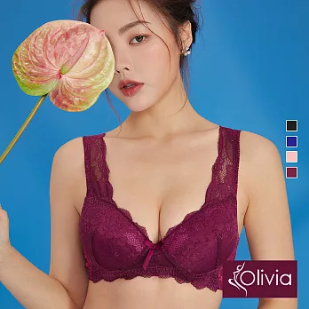 【Olivia】無鋼圈經典集中蕾絲美背內衣 44/100B 酒紅色