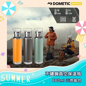 ★瑞典戶外領導品牌首次推出★DOMETIC 不鏽鋼真空保溫瓶660ml三入組合(芒果黃+青苔綠+礦石灰)