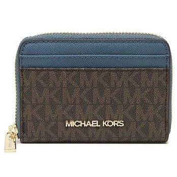 MICHAEL KORS 拼接皮革拉鍊零錢/卡片包 咖啡藍