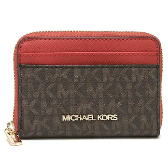 MICHAEL KORS 拼接皮革拉鍊零錢/卡片包 咖啡紅