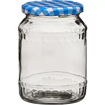 《Premier》格紋玻璃收納罐(藍650ml) | 收納瓶 儲物罐 零食罐