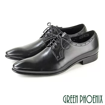 【GREEN PHOENIX】男 紳士皮鞋 商務皮鞋 牛津鞋 漸層 渲染 雕花 全真皮 EU39 黑色