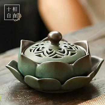 【十相自在】古陶綠蓮花陶瓷香爐(1入)