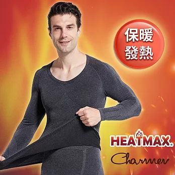 【Charmen】日本東麗HEATMAX保暖發熱挺背收腹長袖 男性塑身衣(兩色任選) -灰色(XXL)