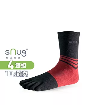 【sNug十秒除臭襪】健康五趾襪4雙組-棗紅色/台灣金選獎/頂級天然棉日本除臭科技/MIT微笑標章認證/趾縫乾爽/台灣製/棗紅22-24 棗紅22-24