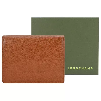 LONGCHAMP LE FOULONN?系列牛皮簡約三折壓釦短夾 焦糖