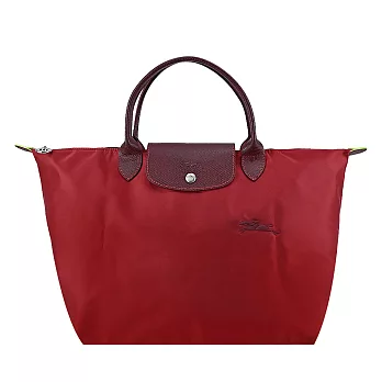 LONGCHAMP LE PLIAGE GREEN系列刺繡短把再生尼龍摺疊水餃包(中) 紅