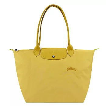 LONGCHAMP LE PLIAGE GREEN系列刺繡長把再生尼龍摺疊水餃包(大) 粉黃