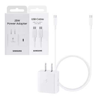 Samsung三星 原廠 25W PD 3.0超快充T2510+5A,1.8m 雙Type C 線DX510 (公司貨)  白色
