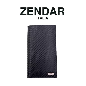 【ZENDAR】限量1折 頂級NAPPA牛皮碳纖維紋16卡長夾 朱利安系列 全新專櫃展示品(黑色)