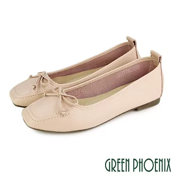【GREEN PHOENIX】女 娃娃鞋 便鞋 蝴蝶結 方頭 平底 通勤 上班 台灣製 US5.5 粉紅色