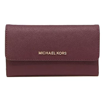 MICHAEL KORS 掀蓋皮革拉鍊三折長夾  酒紅