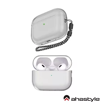 AHAStyle AirPods Pro 2代 透明保護殼 防摔保護套(附防丟掛繩) - 透黑色