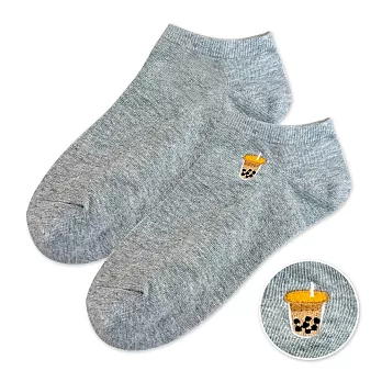 【ONEDER旺達棉品】韓系電繡船襪 柔棉刺繡襪 台灣製棉襪-  灰色(珍奶) GK-E102