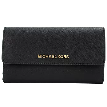 MICHAEL KORS JET SET金字LOGO防刮翻蓋三折長夾 黑