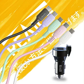 【REAICE】17W USB and USB 車用充電器+USB-A to Type-C 親膚充電線 薄荷綠