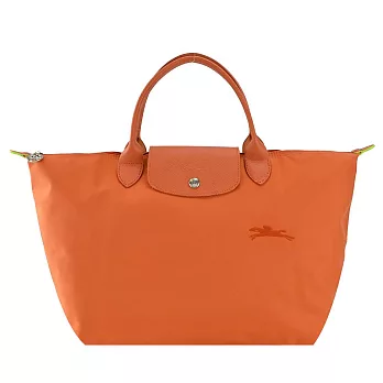 LONGCHAMP LE PLIAGE GREEN系列刺繡短把再生尼龍摺疊水餃包(中) 胡蘿蔔橘