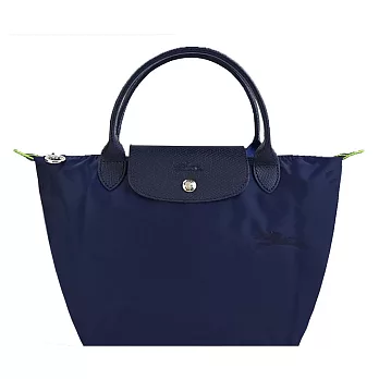 LONGCHAMP LE PLIAGE GREEN系列刺繡短把再生尼龍摺疊水餃包(小) 海軍藍