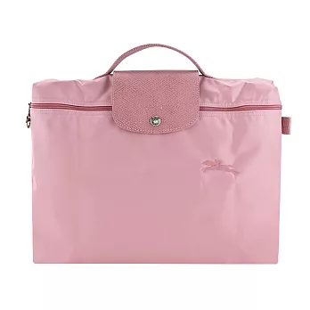 LONGCHAMP LE PLIAGE GREEN系列刺繡再生尼龍摺疊公事包(小) 花瓣粉