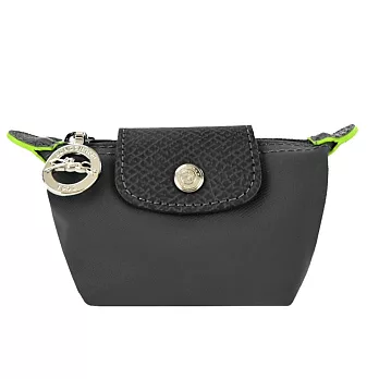 LONGCHAMP LE PLIAGE GREEN系列撞色再生尼龍水餃零錢包 石墨灰