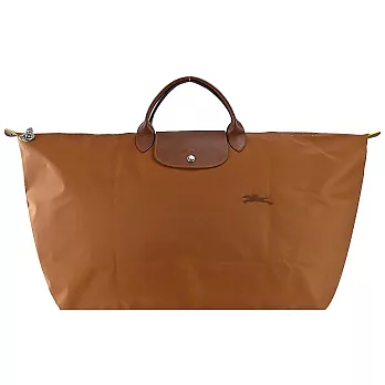 LONGCHAMP LE PLIAGE GREEN系列刺繡短把再生尼龍摺疊旅行袋(中) 白蘭地酒