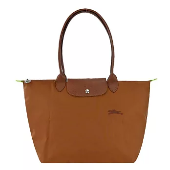 LONGCHAMP LE PLIAGE GREEN系列刺繡長把再生尼龍摺疊水餃包(大) 白蘭地酒