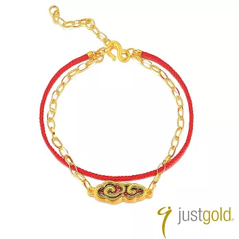 【Just Gold 鎮金店】祥雲釉彩 雙鍊手繩(紅)