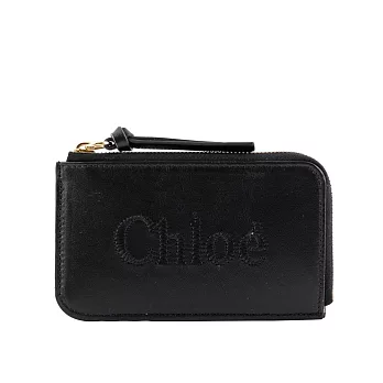 CHLOE Chloe Sense Logo 浮印小牛皮拉鍊卡片/零錢包 (黑色)