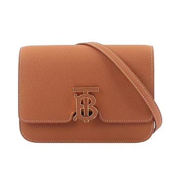 BURBERRY TB Logo 顆粒小牛皮斜背包(小款) (焦糖色)