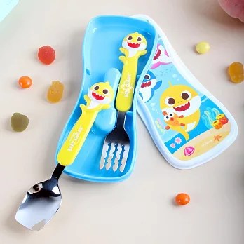 韓國Pinkfong 鯊魚家族兒童餐具3件組 湯匙 叉子 餐具盒 碰碰狐